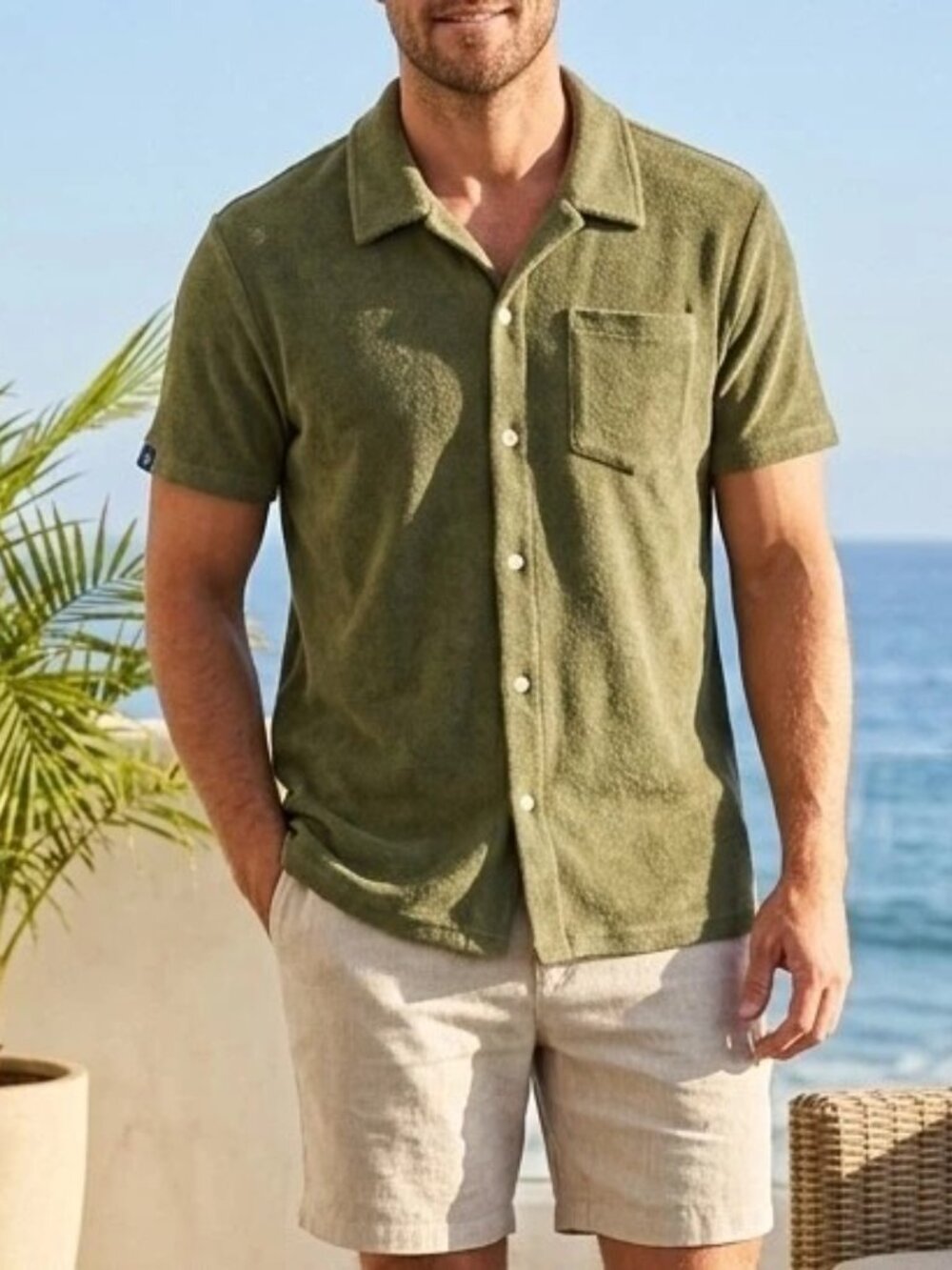 Criquet Terrycloth Buttondown Men's Shirt Collared Short Sleeves Solid L 290778
